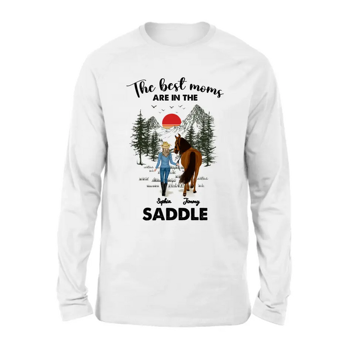 Custom Personalized Horse Mom Shirt - Upto 6 Horses - Mother's Day Gift Idea for Horse Lovers - The Best Moms Are In The Saddle