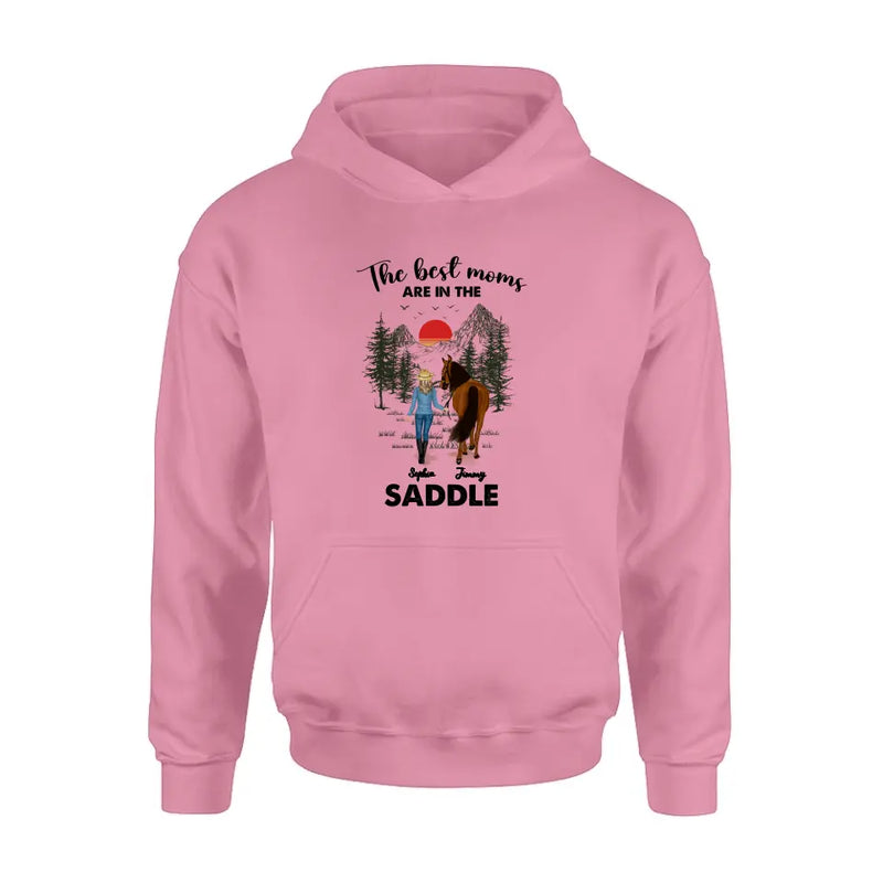 Personalized Horse Mom Shirt - Up to 6 Horses - Mother's Day Gift Idea for Horse Lovers - The Best Moms Are In The Saddle