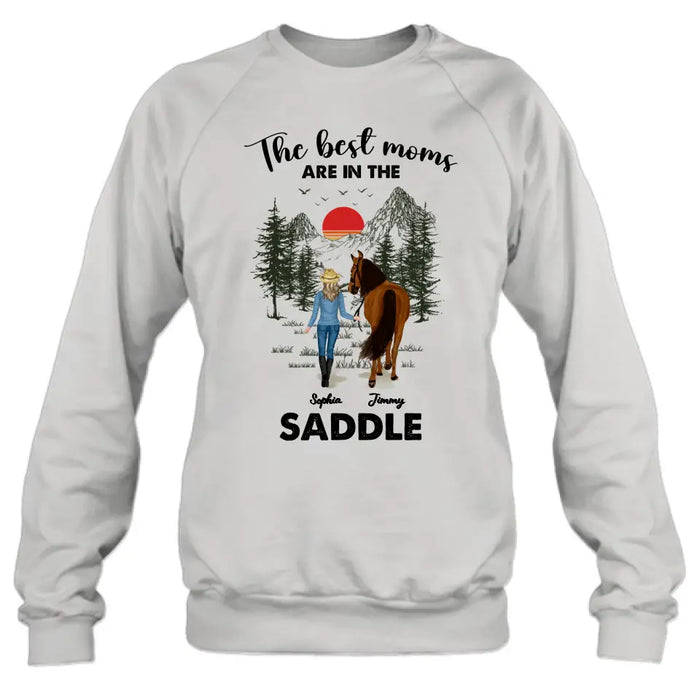 Custom Personalized Horse Mom Shirt - Upto 6 Horses - Mother's Day Gift Idea for Horse Lovers - The Best Moms Are In The Saddle