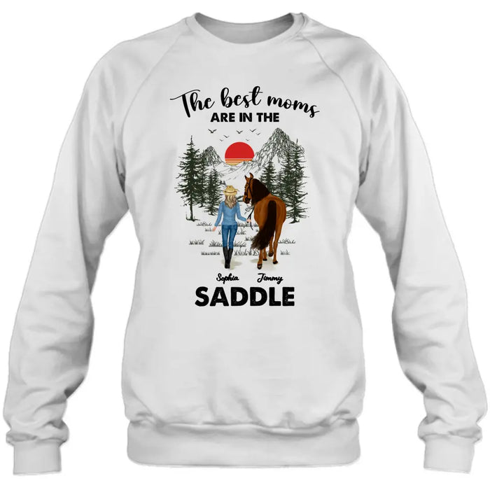 Custom Personalized Horse Mom Shirt - Upto 6 Horses - Mother's Day Gift Idea for Horse Lovers - The Best Moms Are In The Saddle