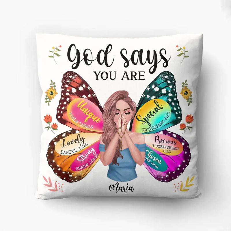 Personalized Prayer Pillow Cover - Inspiration Religious Gifts Idea - God Says You Are Unique Special Lovely Precious
