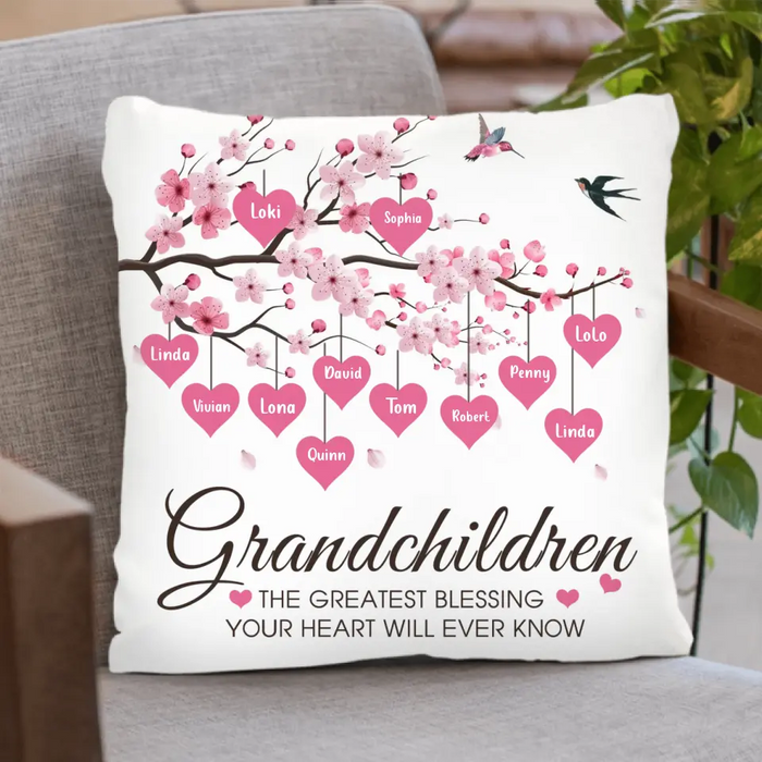 Custom Personalized Grandma Pillow Cover - Gift Idea For Grandma - Upto 11 Kids - Grandma's Egg - The Greatest Blessing