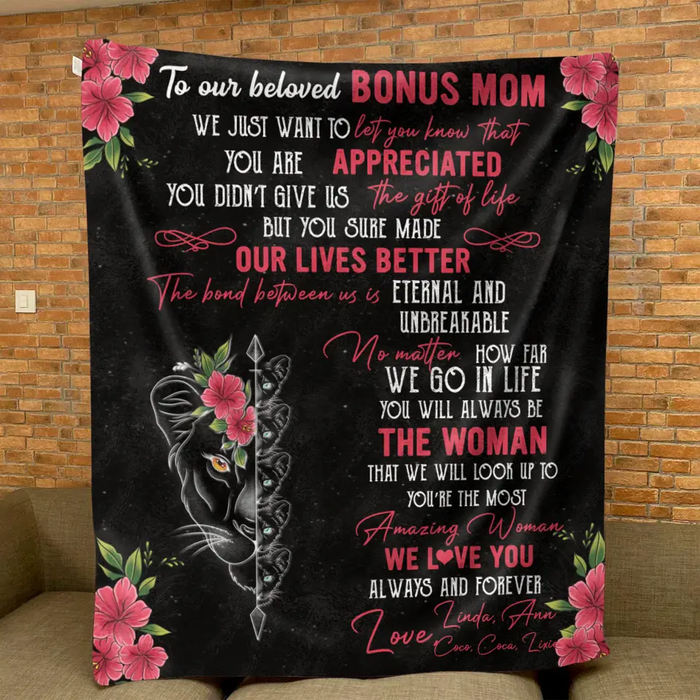 Custom Personalized Mom & Children Quilt/ Fleece Throw Blanket - Mother's Day Gift Idea To Mom - Upto 5 Children - To Our Beloved Bonus Mom