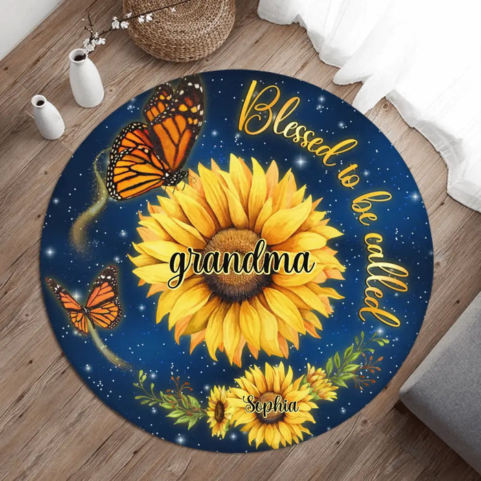 Custom Personalized Grandma Mom Sunflower Round Rug - Gift for Grandma/ Mom /Mother's Day - Up to 10 Kids - Blessed To Be Called Grandma