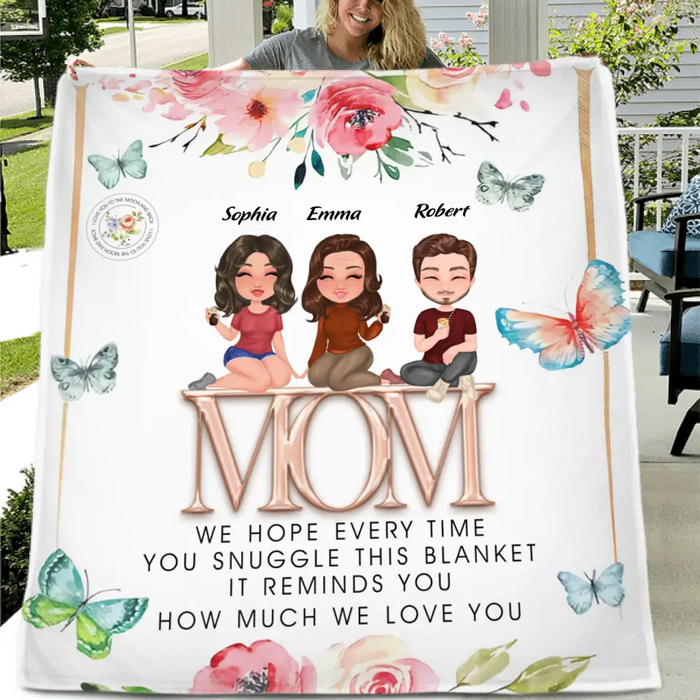 Custom Personalized Mom & Children Quilt/ Fleece Throw Blanket - Upto 3 People - Mother's Day Gift Idea To Mom - It Reminds You How Much We Love You