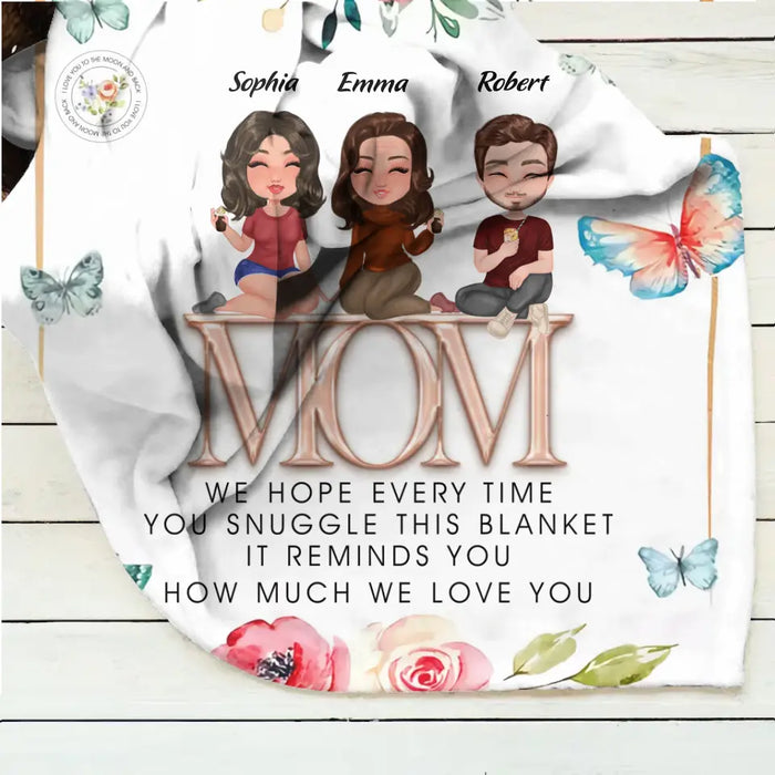 Custom Personalized Mom & Children Quilt/ Fleece Throw Blanket - Upto 3 People - Mother's Day Gift Idea To Mom - It Reminds You How Much We Love You