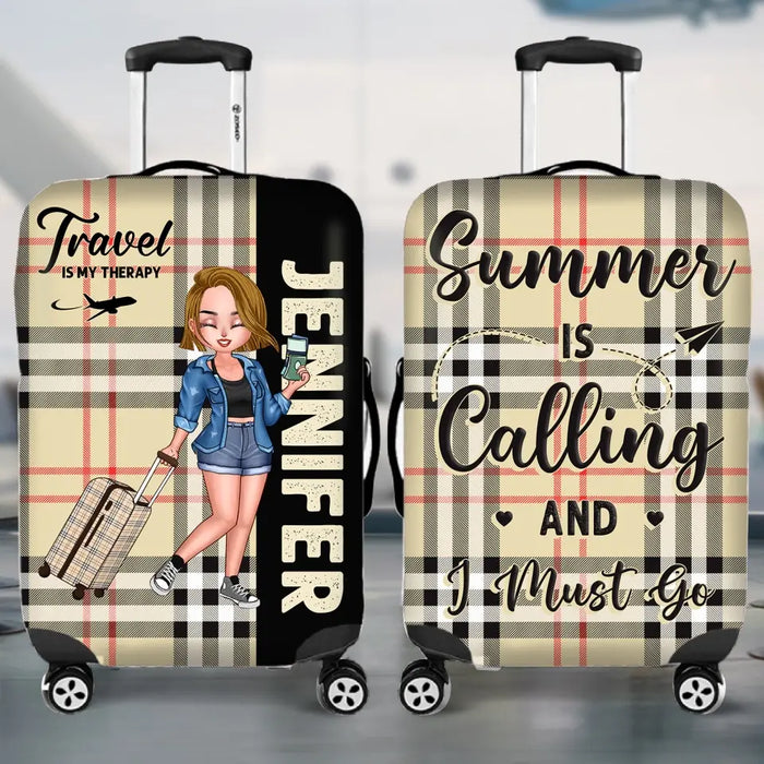 Personalized Traveling Girl Luggage Cover - Gift For Girl/Traveling Lovers - Travel Is My Therapy