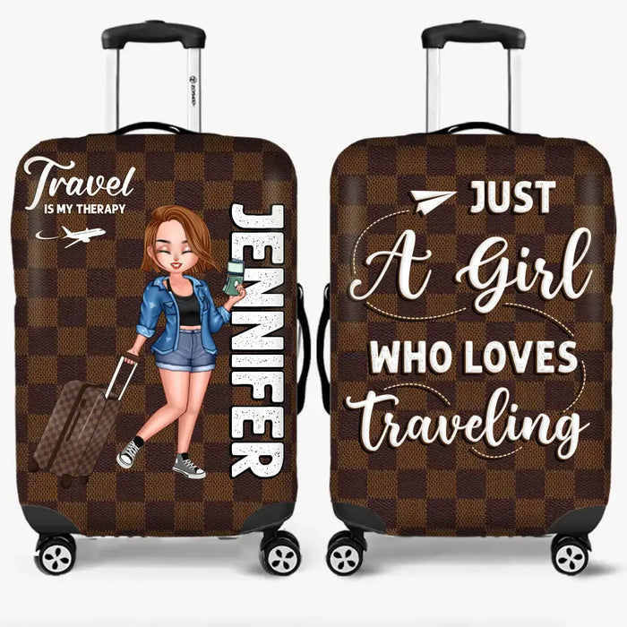 Personalized Traveling Girl Luggage Cover - Gift For Girl/Traveling Lovers - Travel Is My Therapy