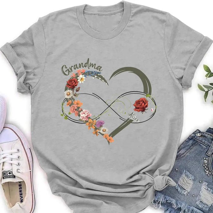 Custom Personalized Floral Heart Grandma Mom Vintage Birth Month Flower Shirt/ Hoodie - Up to 10 Kids - Mother's Day Gift Idea for Mom/Grandma