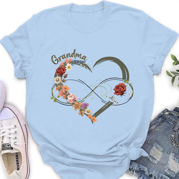 Custom Personalized Floral Heart Grandma Mom Vintage Birth Month Flower Shirt/ Hoodie - Up to 10 Kids - Mother's Day Gift Idea for Mom/Grandma
