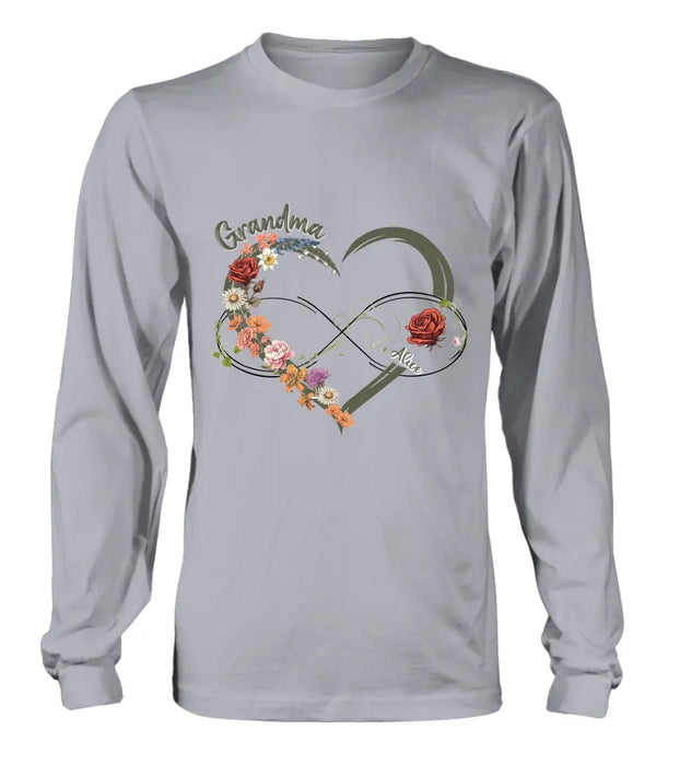 Custom Personalized Floral Heart Grandma Mom Vintage Birth Month Flower Shirt/ Hoodie - Up to 10 Kids - Mother's Day Gift Idea for Mom/Grandma