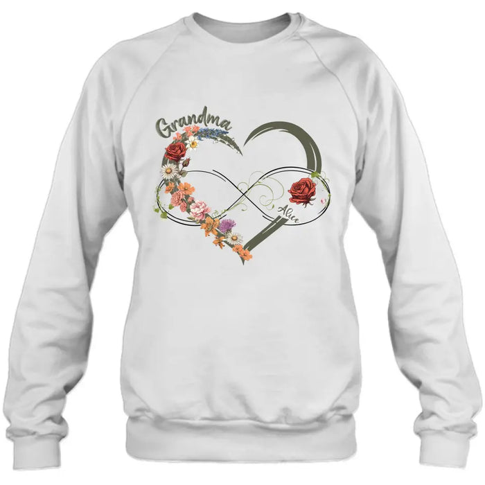 Custom Personalized Floral Heart Grandma Mom Vintage Birth Month Flower Shirt/ Hoodie - Up to 10 Kids - Mother's Day Gift Idea for Mom/Grandma
