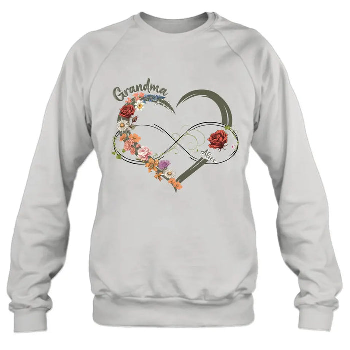 Custom Personalized Floral Heart Grandma Mom Vintage Birth Month Flower Shirt/ Hoodie - Up to 10 Kids - Mother's Day Gift Idea for Mom/Grandma