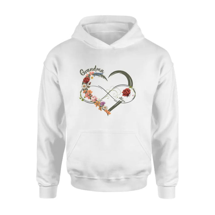 Custom Personalized Floral Heart Grandma Mom Vintage Birth Month Flower Shirt/ Hoodie - Up to 10 Kids - Mother's Day Gift Idea for Mom/Grandma