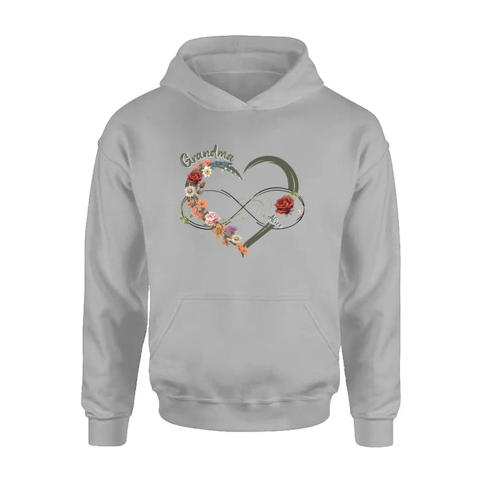 Custom Personalized Floral Heart Grandma Mom Vintage Birth Month Flower Shirt/ Hoodie - Up to 10 Kids - Mother's Day Gift Idea for Mom/Grandma