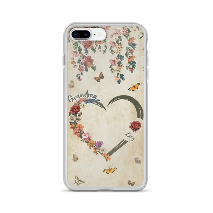 Custom Personalized Floral Heart Grandma Mom Vintage Birth Month Flower Phone Case - Up to 10 Kids - Mother's Day Gift Idea for Mom/Grandma - Case For iPhone/ Samsung