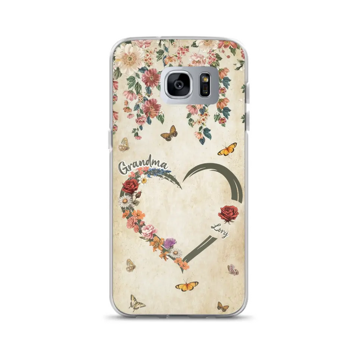 Custom Personalized Floral Heart Grandma Mom Vintage Birth Month Flower Phone Case - Up to 10 Kids - Mother's Day Gift Idea for Mom/Grandma - Case For iPhone/ Samsung