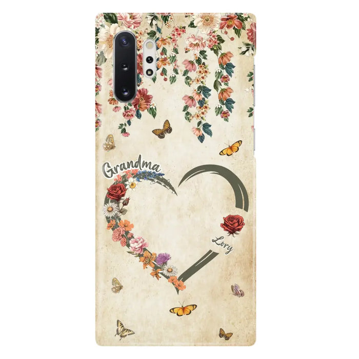 Custom Personalized Floral Heart Grandma Mom Vintage Birth Month Flower Phone Case - Up to 10 Kids - Mother's Day Gift Idea for Mom/Grandma - Case For iPhone/ Samsung