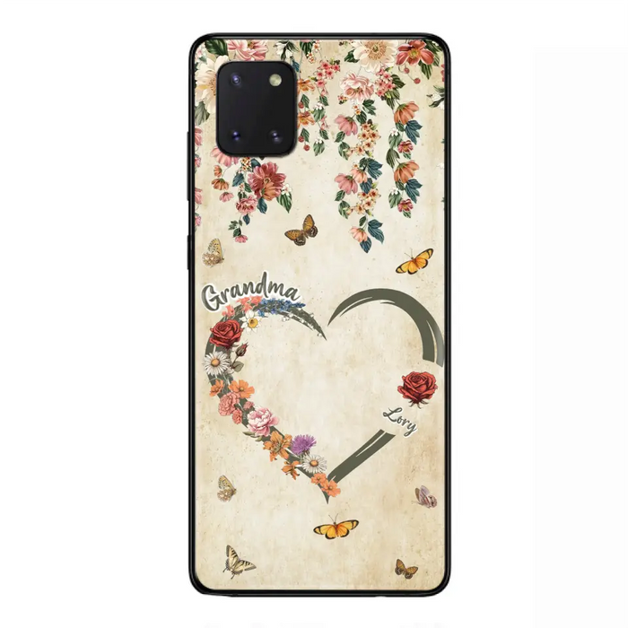 Custom Personalized Floral Heart Grandma Mom Vintage Birth Month Flower Phone Case - Up to 10 Kids - Mother's Day Gift Idea for Mom/Grandma - Case For iPhone/ Samsung