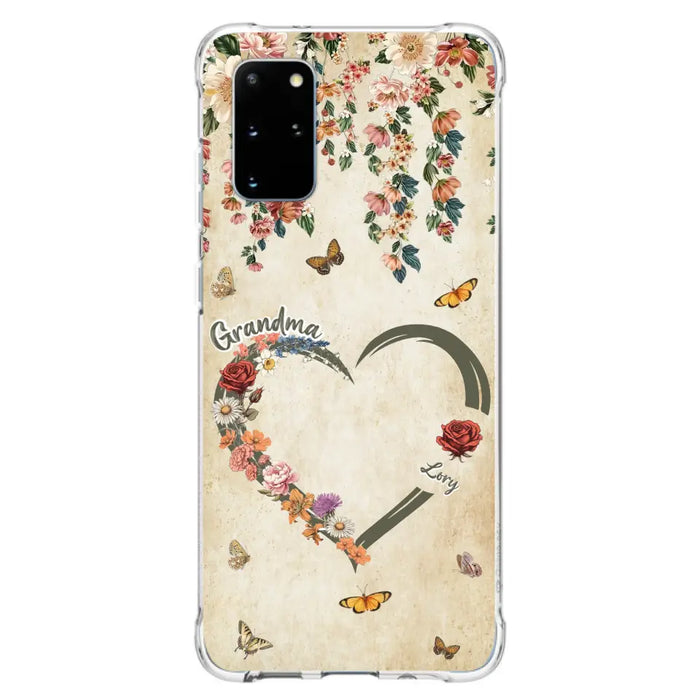 Custom Personalized Floral Heart Grandma Mom Vintage Birth Month Flower Phone Case - Up to 10 Kids - Mother's Day Gift Idea for Mom/Grandma - Case For iPhone/ Samsung