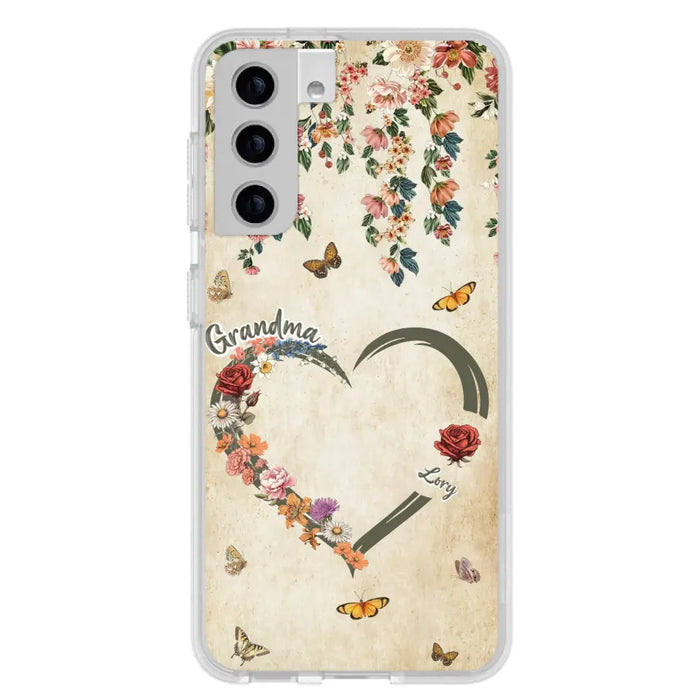 Custom Personalized Floral Heart Grandma Mom Vintage Birth Month Flower Phone Case - Up to 10 Kids - Mother's Day Gift Idea for Mom/Grandma - Case For iPhone/ Samsung