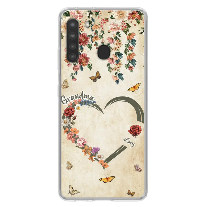 Custom Personalized Floral Heart Grandma Mom Vintage Birth Month Flower Phone Case - Up to 10 Kids - Mother's Day Gift Idea for Mom/Grandma - Case For iPhone/ Samsung