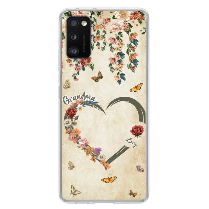 Custom Personalized Floral Heart Grandma Mom Vintage Birth Month Flower Phone Case - Up to 10 Kids - Mother's Day Gift Idea for Mom/Grandma - Case For iPhone/ Samsung