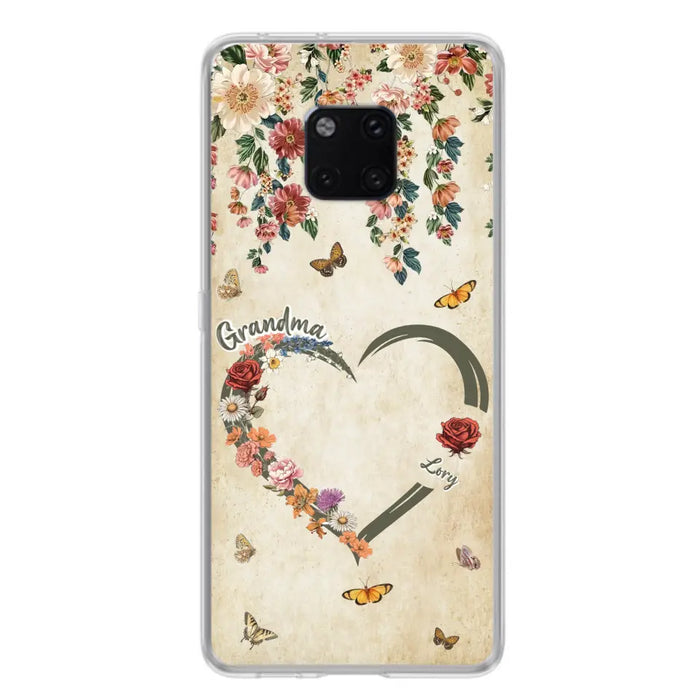 Custom Personalized Floral Heart Grandma Mom Vintage Birth Month Flower Phone Case - Up to 10 Kids - Mother's Day Gift Idea for Mom/Grandma - Case For Xiaomi/ Oppo/ Huawei