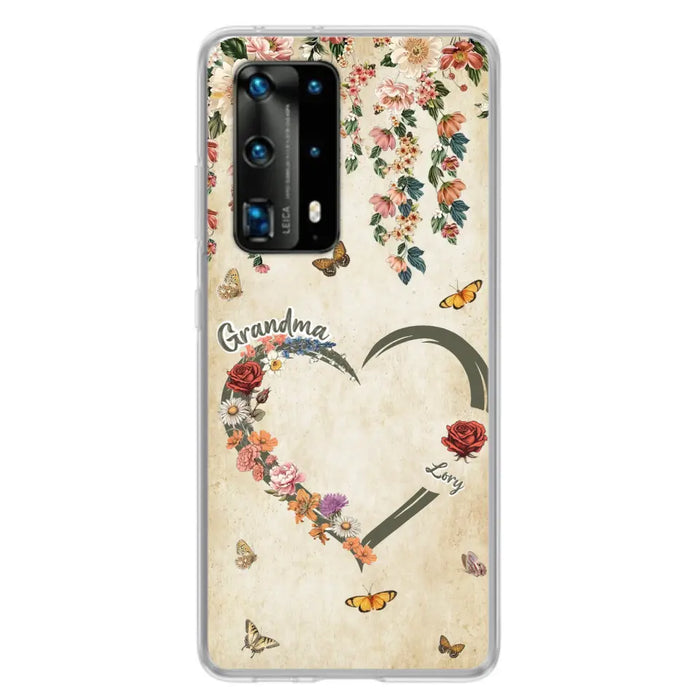 Custom Personalized Floral Heart Grandma Mom Vintage Birth Month Flower Phone Case - Up to 10 Kids - Mother's Day Gift Idea for Mom/Grandma - Case For Xiaomi/ Oppo/ Huawei