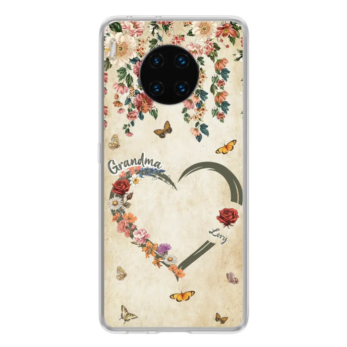 Custom Personalized Floral Heart Grandma Mom Vintage Birth Month Flower Phone Case - Up to 10 Kids - Mother's Day Gift Idea for Mom/Grandma - Case For Xiaomi/ Oppo/ Huawei