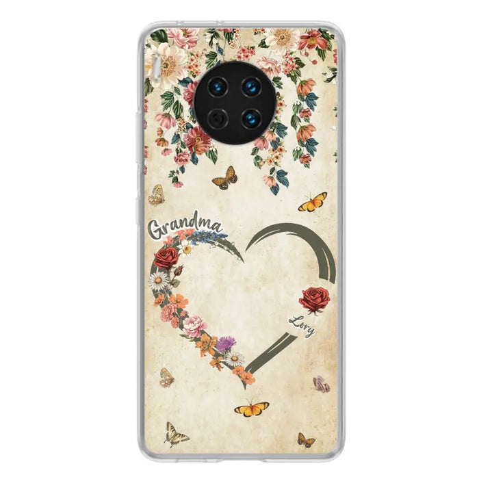 Custom Personalized Floral Heart Grandma Mom Vintage Birth Month Flower Phone Case - Up to 10 Kids - Mother's Day Gift Idea for Mom/Grandma - Case For Xiaomi/ Oppo/ Huawei