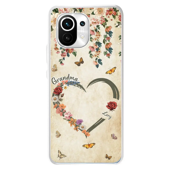 Custom Personalized Floral Heart Grandma Mom Vintage Birth Month Flower Phone Case - Up to 10 Kids - Mother's Day Gift Idea for Mom/Grandma - Case For Xiaomi/ Oppo/ Huawei