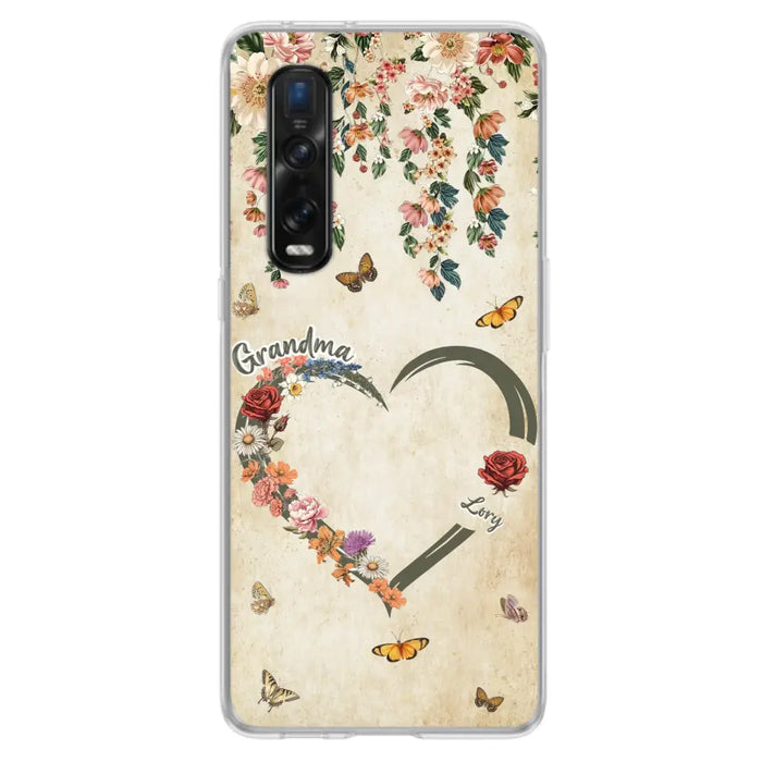 Custom Personalized Floral Heart Grandma Mom Vintage Birth Month Flower Phone Case - Up to 10 Kids - Mother's Day Gift Idea for Mom/Grandma - Case For Xiaomi/ Oppo/ Huawei