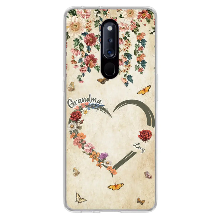 Custom Personalized Floral Heart Grandma Mom Vintage Birth Month Flower Phone Case - Up to 10 Kids - Mother's Day Gift Idea for Mom/Grandma - Case For Xiaomi/ Oppo/ Huawei