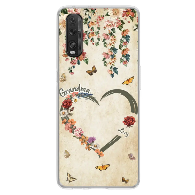 Custom Personalized Floral Heart Grandma Mom Vintage Birth Month Flower Phone Case - Up to 10 Kids - Mother's Day Gift Idea for Mom/Grandma - Case For Xiaomi/ Oppo/ Huawei