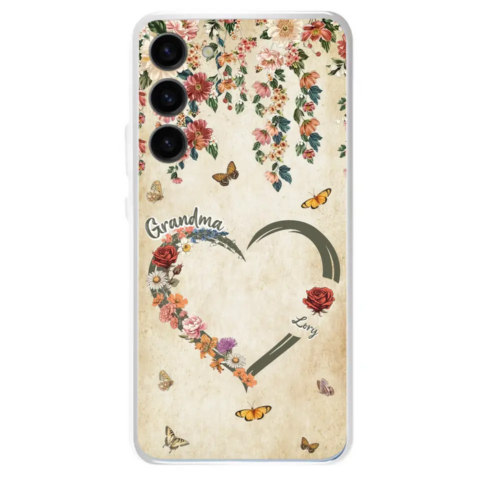 Custom Personalized Floral Heart Grandma Mom Vintage Birth Month Flower Phone Case - Up to 10 Kids - Mother's Day Gift Idea for Mom/Grandma - Case For iPhone/ Samsung