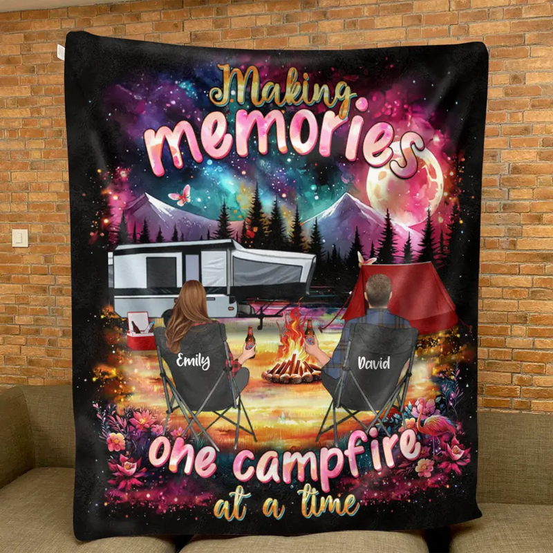 Personalized Camping Quilt/Fleece Throw Blanket/Pillow Cover - Gift Idea For Family/Camping Lover - Making Memories One Campfire At A Time