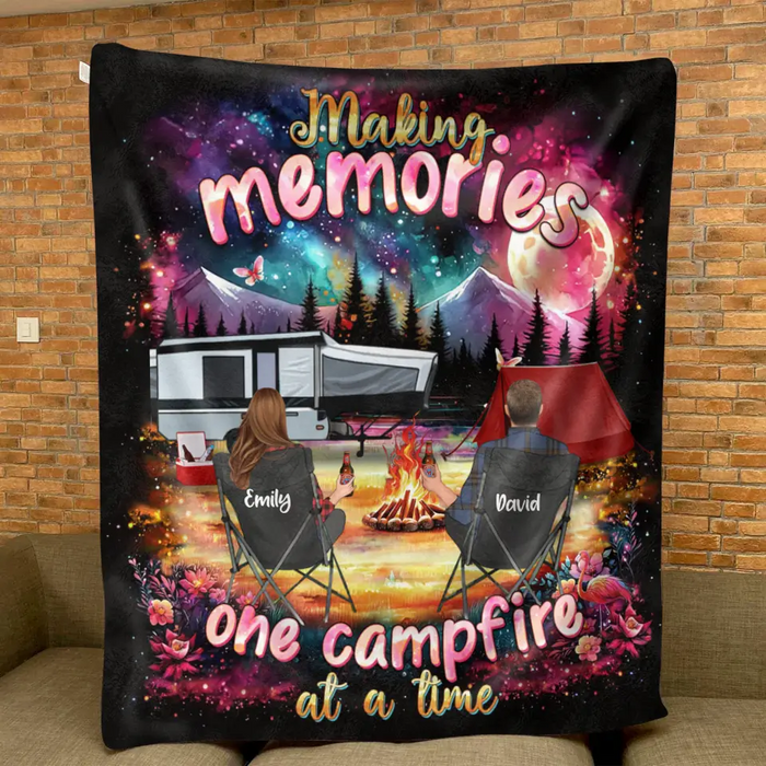 Custom Personalized Camping Quilt/Fleece Throw Blanket/Pillow Cover - Gift Idea For Family/Camping Lover - Making Memories One Campfire At A Time