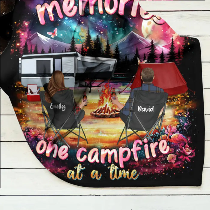 Custom Personalized Camping Quilt/Fleece Throw Blanket/Pillow Cover - Gift Idea For Family/Camping Lover - Making Memories One Campfire At A Time