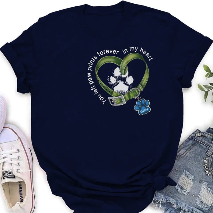 Custom Personalized Dog T-shirt/ Hoodie - Memorial Gift Idea For Dog Lover/ Father's Day/ Mother's Day - You Left Paw Prints Forever In My Heart