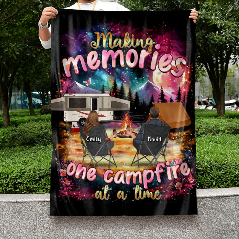 Personalized Camping Flag Sign - Gift Idea For Family/Camping Lover - Making Memories One Campfire At A Time