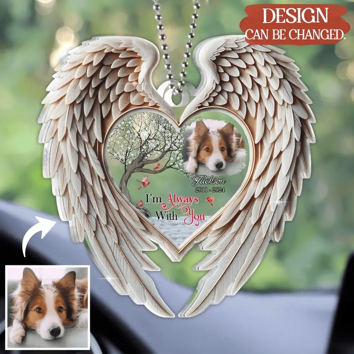 Custom Personalized Memorial Wings Acrylic Car Ornament - Memorial Gift Idea For Family Member/ Pet Lover - Upload Photo - Forever In My Heart