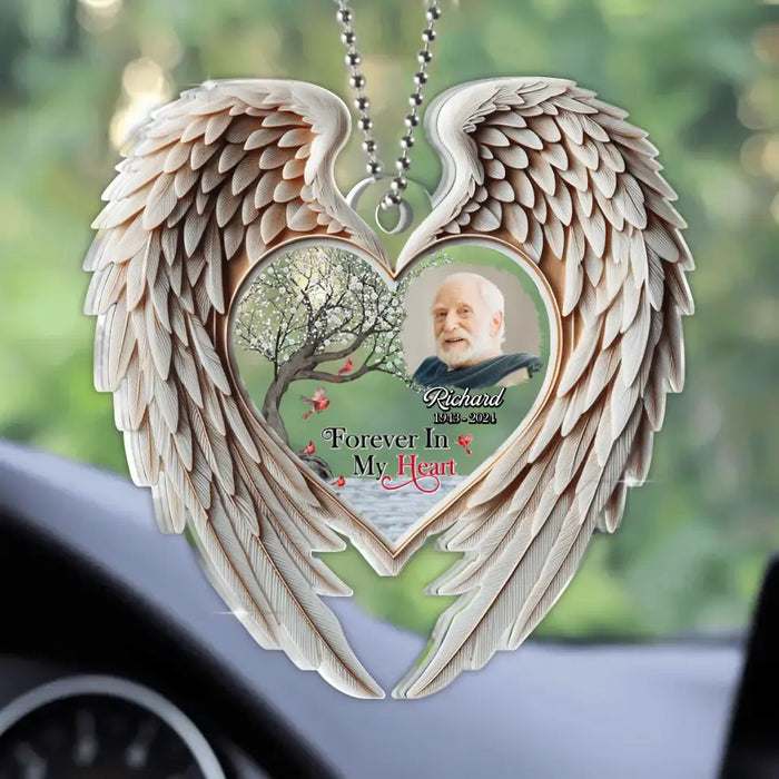 Custom Personalized Memorial Wings Acrylic Car Ornament - Memorial Gift Idea For Family Member/ Pet Lover - Upload Photo - Forever In My Heart