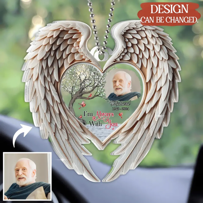 Custom Personalized Memorial Wings Acrylic Car Ornament - Memorial Gift Idea For Family Member/ Pet Lover - Upload Photo - Forever In My Heart