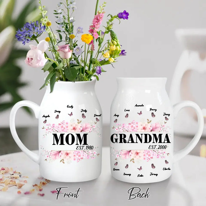 Custom Personalized Grandma/Mom Flower Vase - Upto 5 Children & 10 Grandkids - Mother's Day Gift Idea For Grandma/Mom