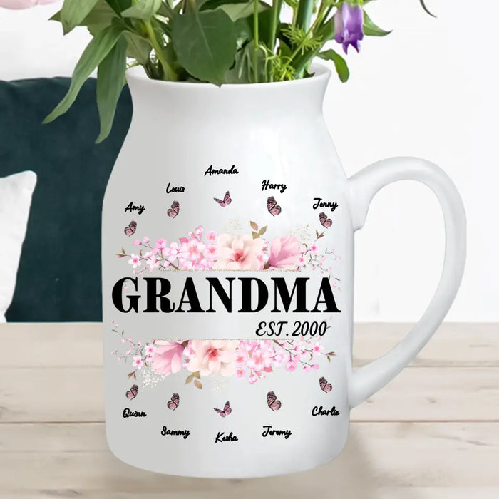 Custom Personalized Grandma/Mom Flower Vase - Upto 5 Children & 10 Grandkids - Mother's Day Gift Idea For Grandma/Mom