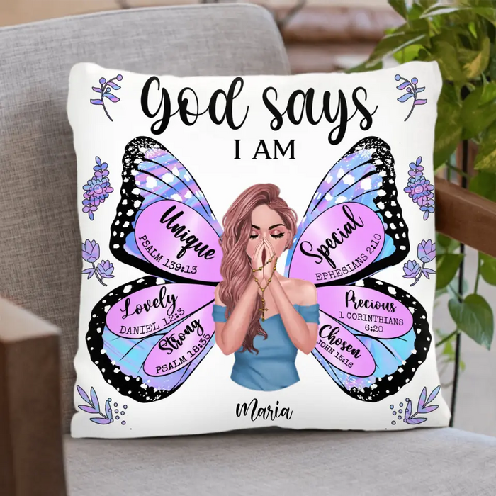 Custom Personalized Hologram Butterfly Pillow Cover - Inspiration Religious Gifts Idea - God Says I Am Unique