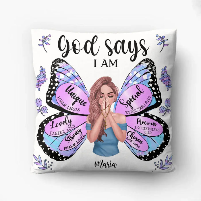 Custom Personalized Hologram Butterfly Pillow Cover - Inspiration Religious Gifts Idea - God Says I Am Unique