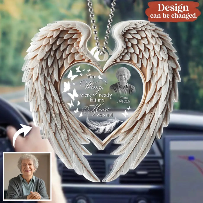 Personalized Memorial Wings Acrylic Car Ornament - Memorial Gift Idea For Family Member/Pet Lover - Upload Photo - Once By My Side Forever In My Heart