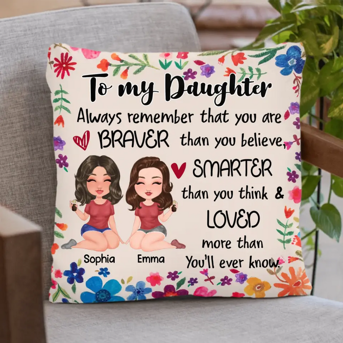 Custom Personalized Bonus Mother & Daughter Pillow Cover - Mother's Day Gift Idea To Daughter - Always Remember That You Are Braver Than You Believe